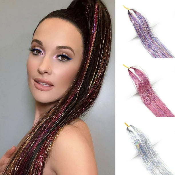 37/47inch Hair Tinsel Strands Sparkling Colored Straight Long Hair