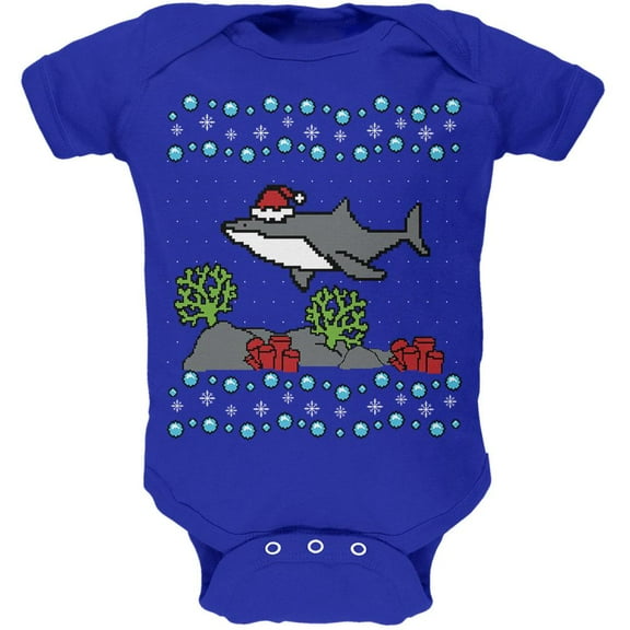 Ugly Christmas Sweater Shark Santa Hat Soft Baby One Piece Royal 3-6 M
