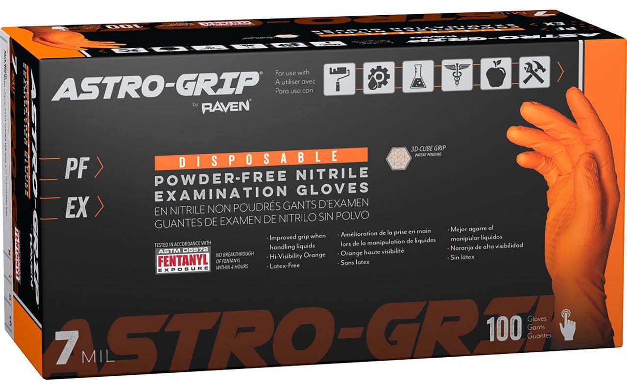 Astro-Grip 66474 Powder-Free Exam Grade Nitrile Disposable Gloves - 7 Mil, Size XL, 100 Gloves/Box, 10 boxes/case