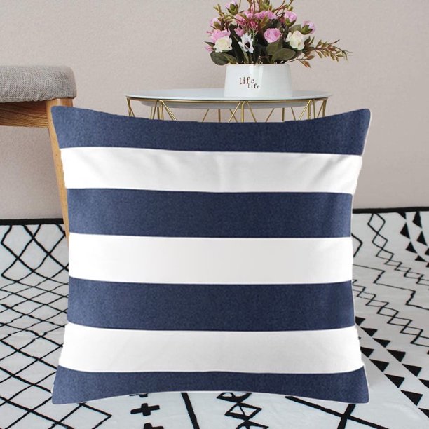 Navy Blue&White Striped Pillow Covers Modern Simple Throw Pillowcases