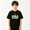 thumbnail image 2 of Christian Cross Child of God Boys Graphic Print T-Shirt, Distressed Faith Tee 100% Cotton Kids Short Sleeve Tee, 2 of 5