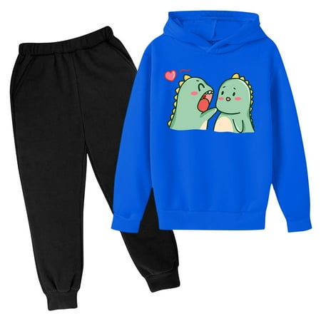 

ATOGUTA Little Boy Girl Fall Winter Outfits Hoodie Sweatshirt Fall Outfits Pullover Jogger Hooded Sweatpant Set Blue Size 3T-14