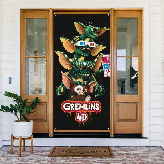 Gremlins Door Cover Polyester Banner Outdoor Decoration Accessories For Porch Garden Patio Party Backdrop, 35.4 X 72.8 Inches
