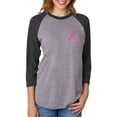 thumbnail image 1 of Breast Cancer Awareness Small Pink Ribbon 3/4 Women Sleeve Baseball Jersey Shirt Small black/gray, 1 of 5