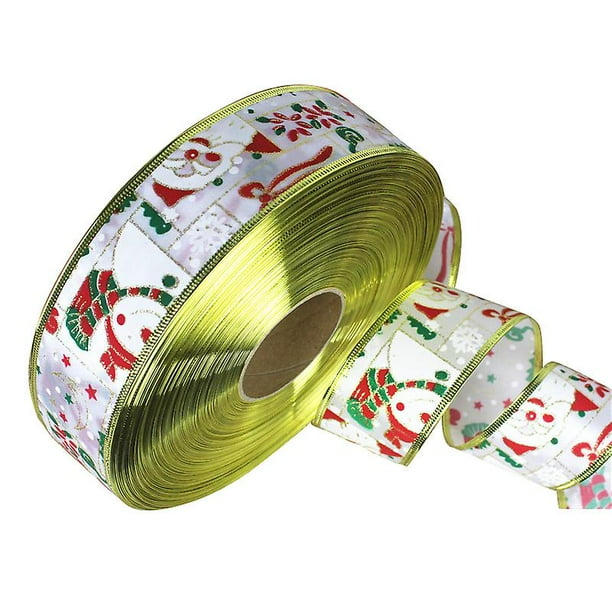 Muñeco de nieve navideño Cinta de borde con cable Árbol de Navidad Muñeco de nieve Cinta de impresión de Papá Noel Cinta brillante con cable Envoltura de regalo (3 piezas-verde, rojo) ZefeiWu 8390614888005