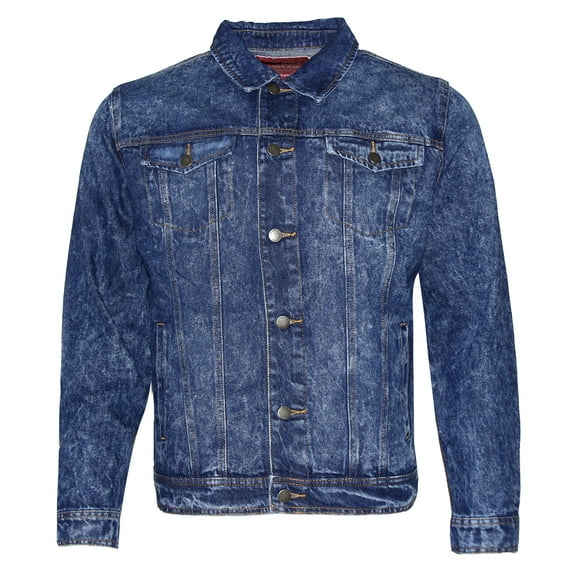 Mens Premium Cotton Faded Denim Jean Button Up Slim Fit Jacket Medium Blue L
