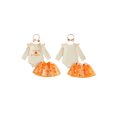 thumbnail image 2 of RUINIXCW Baby Girl First Halloween Outfit Fashion Long Sleeve Pumpkin Embroidery Tops with Tulle Skirt, Headband 3Pcs Fall Set, 2 of 9