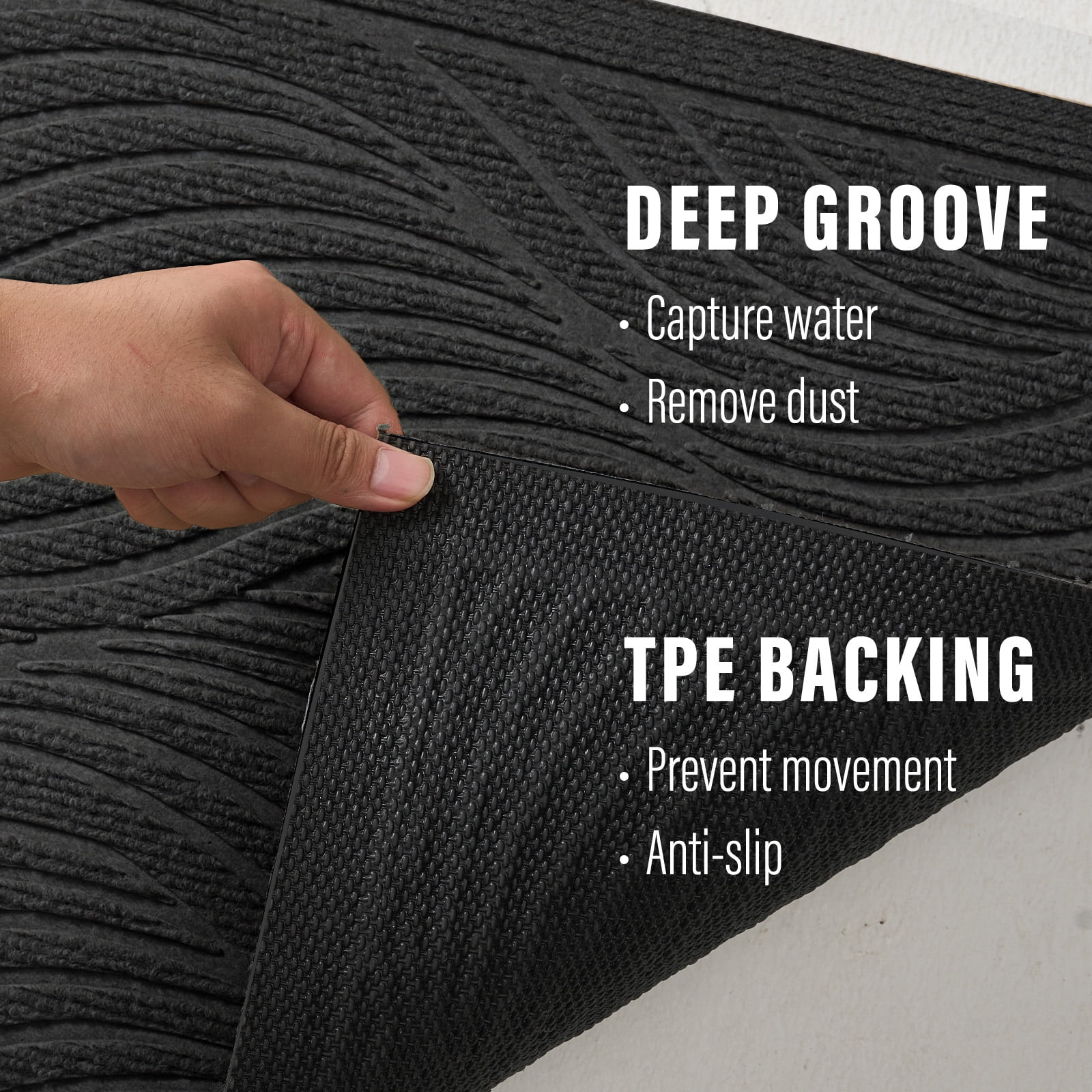 Front Doormat Non Slip Outdoor Mat 24"x36", Dirt Trapper TPE Welcome Mats Outdoor Indoor Rug, Durable Easy Clean Low Profile Doormat for Garage Entryway Patio High Traffic Areas,Grey