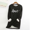 thumbnail image 2 of Warm Winter Tops for Women Fleece Pullover Lined Underwear Thick Long Sleeve Round Neck Trendy Print Casual Loose Sweatshirts,Black 5,XL, 2 of 5
