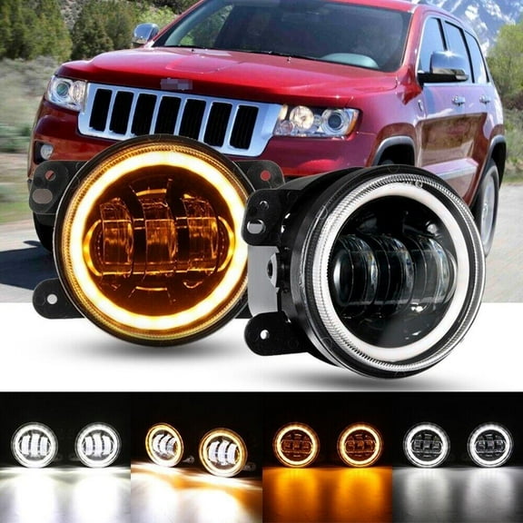 LED 4" Inch Fog Lights Angel Eyes Turn Signal For Jeep Grand Cherokee 2011-2013
