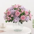thumbnail image 2 of Artificial Ranunculus Floral Bouquet With Flocked Foliage Fake Silk Flowers For Wedding Centerpiece And Festive Decor Style B, 2 of 7