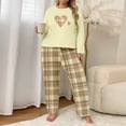 thumbnail image 2 of Hueook Airport Outfits for Women 2025 Womens Plaid Print Two-piece Long-sleeved Trousers Suit Yellow 2X, 2 of 4