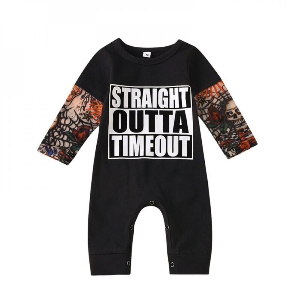 Toddler Baby Boy Girl Kids Cool Tattoo Print Long Sleeve Romper Jumpsuit Outfits