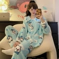 thumbnail image 3 of Cute Pajamas Suit Anime Usagi Hachiware Chiikawa Kawaii Cartoon Women Thickened Plush Blue Winter Coral Velvet Home Clothes, 3 of 28