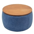 thumbnail image 3 of Round Storage Ottoman with Wooden Lid, 3 in 1 Function Ottoman Coffee Table Side Table, Handmade End Table Ottoman Footstool for Living Room, Bedroom,Navy, 3 of 7