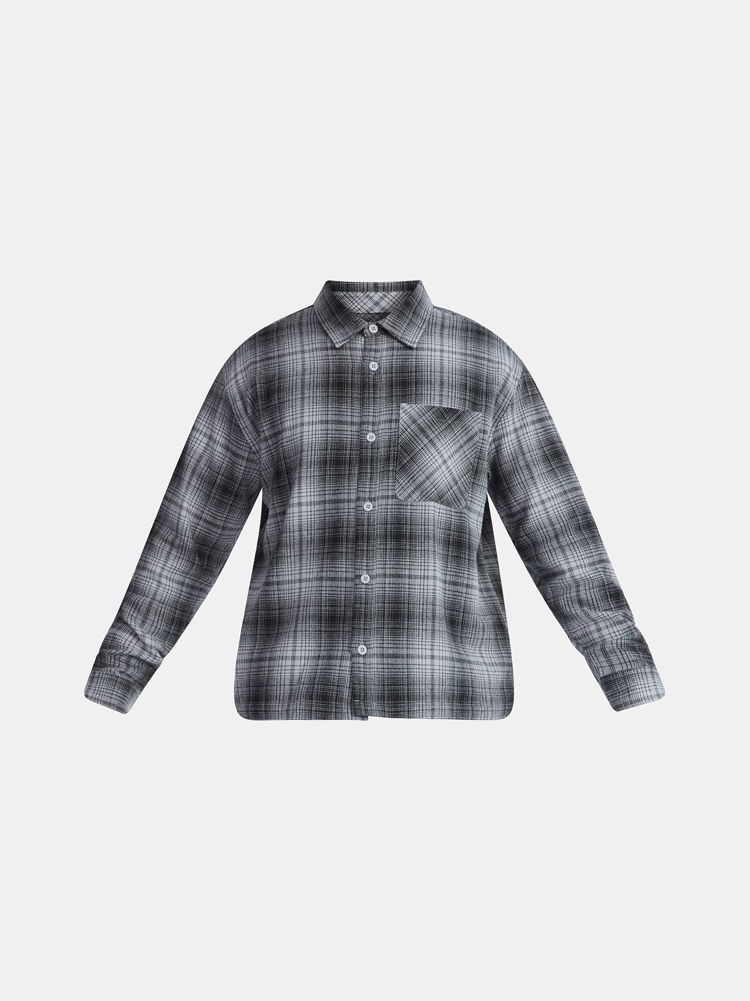No Boundaries Collared Cotton Boxy Cropped Fit Flannel Shirt, Men's and Big Men's Sizes XS-5XL