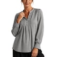 thumbnail image 2 of ClodeEU Women's Henley Pleated Front Long Sleeve Blouse,Casual Loose Flowy Shirt Top Black,Women's Plus L, 2 of 7