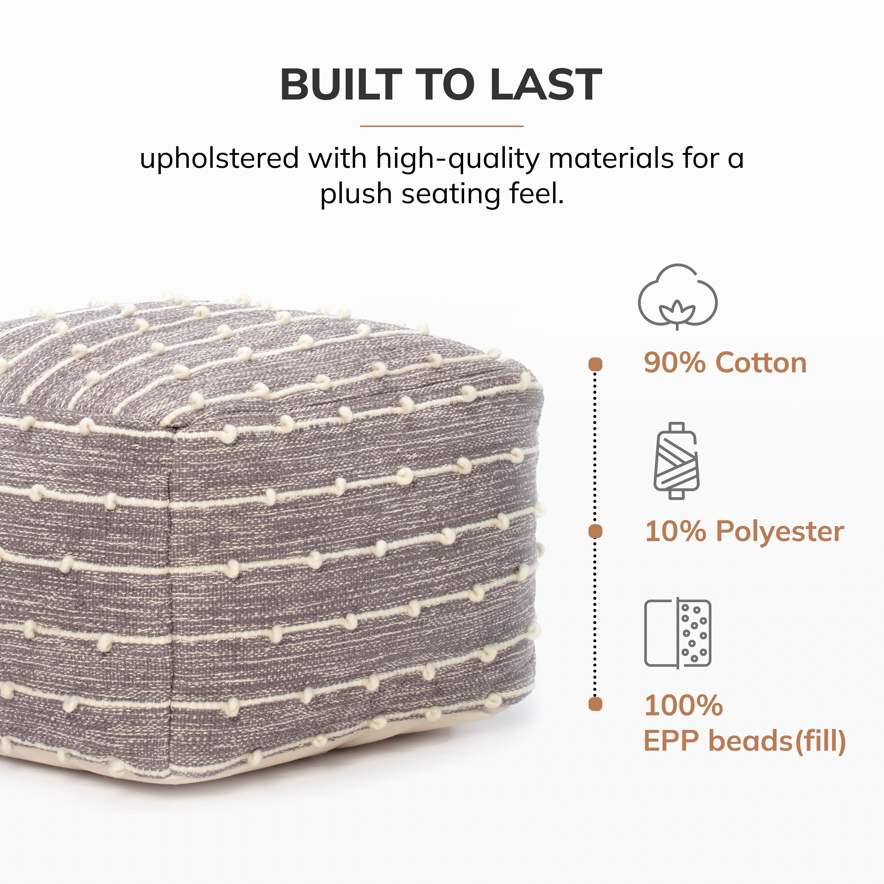 Georgette 22" x 22" x 16" Gray & Ivory Pouf