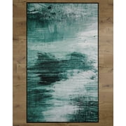 Deerlux Modern Living Room Area Rug with Nonslip Backing, Abstract Teal Pattern, 8 x 10 Ft Large