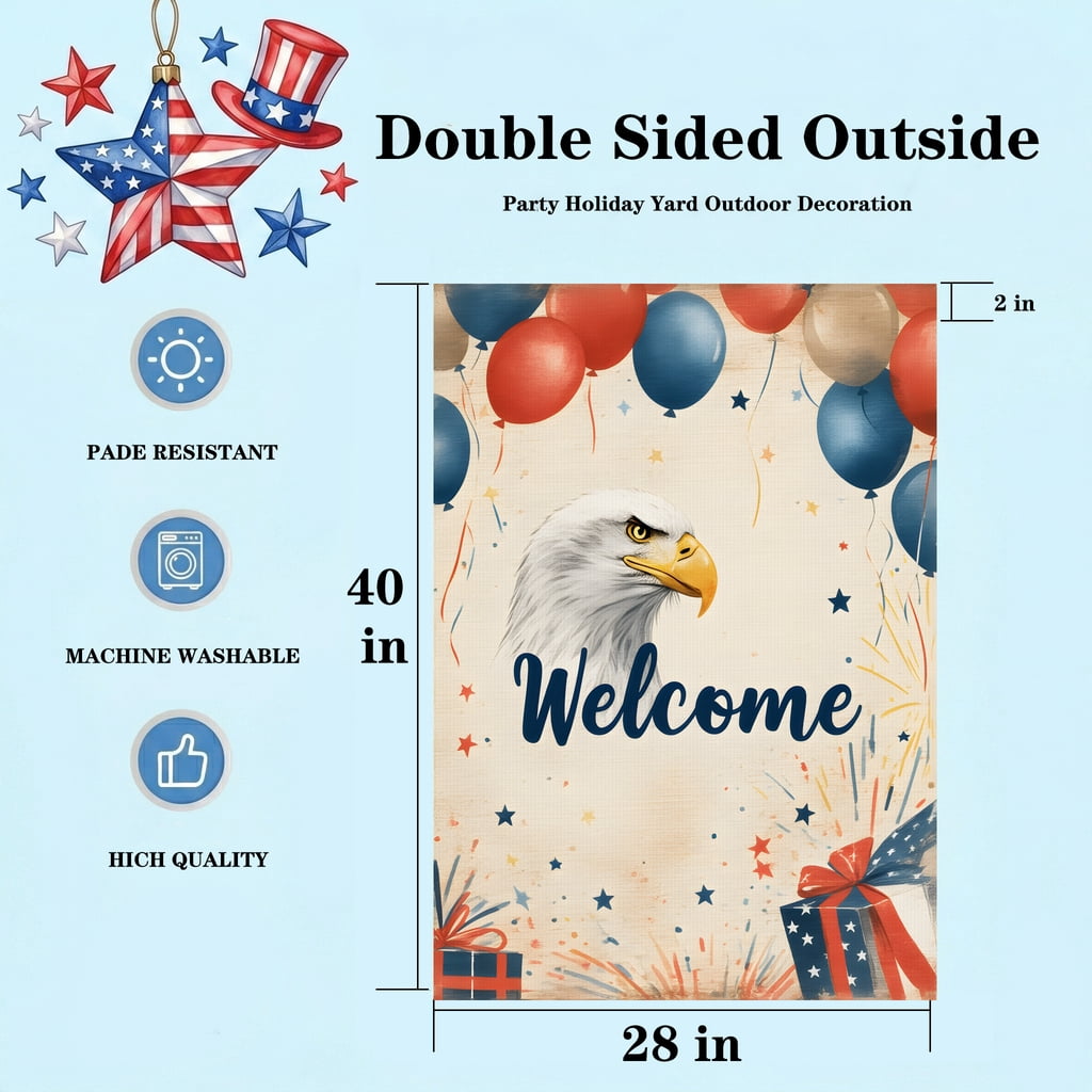 americana garden flag a welcome sign with an eagle and balloons Welcome america decor Large 28x40 Inch Decor Size 4th of july decorations