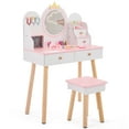 thumbnail image 3 of Ktaxon Kids' Wooden Vanity Table and Stool Set, Princess Makeup Dressing Table,Children's Furniture, Girls Gift, White, 3 of 9