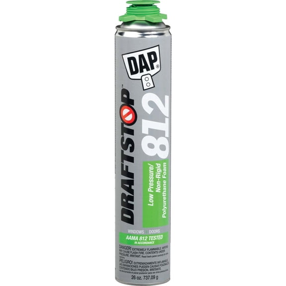 DAP DraftStop Door and Window Foam Sealant, 26 oz, Aerosol Can, Tan, Solvent, Thick Liquid