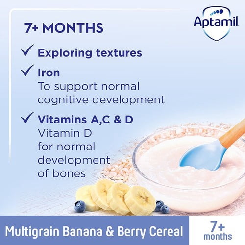 Aptamil Banana & Berry Multigrain Porridge Baby Cereal 7+ Months 200g, British Import (Pack of 3)