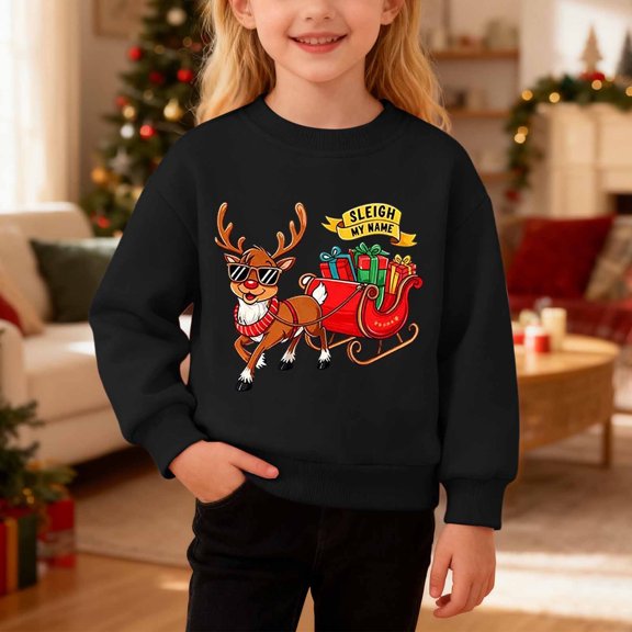 Boys Sweatshirts Kids Festive Fleece Crew Neck Long Sleeve Pullover Sweatshirt Hoodless Top Black 4-5 Years