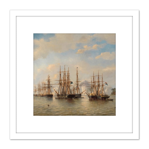 Van Beest Dutch English French American Ships Japan 8X8 Inch Square Wooden Framed Wall Art Print Picture with Mount