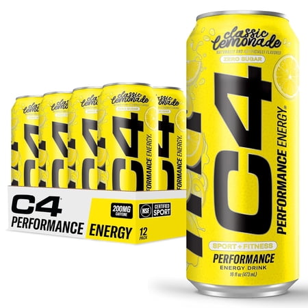C4 Performance Energy Drink, Limited Edition Classic Lemonade, 16oz, 12 Pack Cans