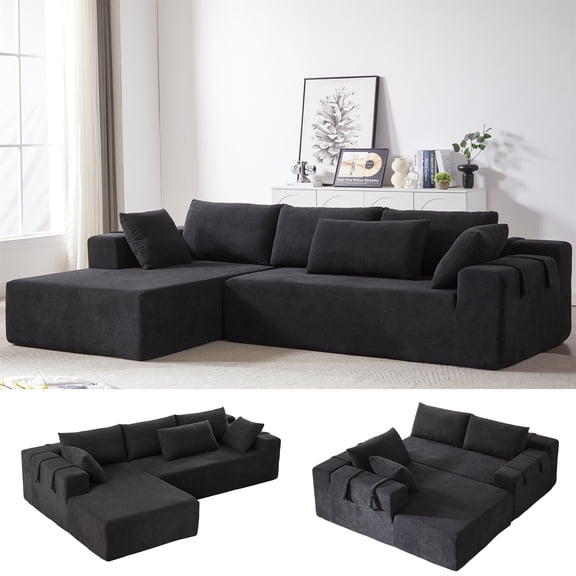 Aukfa 108" Modular Sectional Couch, Deep Seat Cloud Sofa with 6 Pillows, No Assembly, Left Chaise, Black