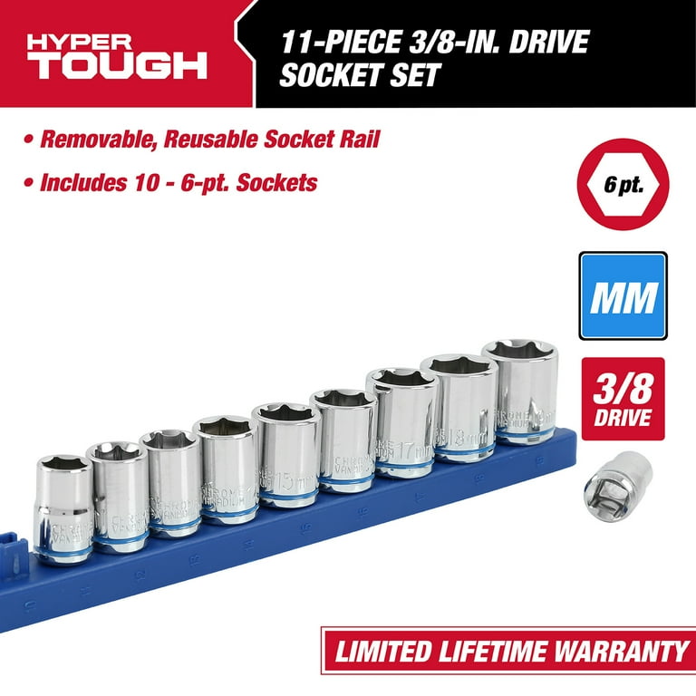 Hyper Tough 11-Piece 3/8 Inch Drive Metric Socket Set Chrome