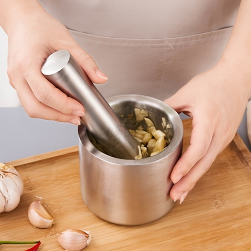 Stainless steel garlic press manual grinder household crushing jar garlic mortar medicine grinder suitable for daily use at home