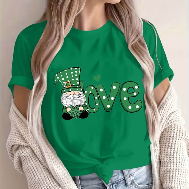TaTaai Womens Holiday Print Short Sleeve Tshirt Round Neck St Patricks Day Casual Pullover Cotton Graphic Top Spring Summer Gift