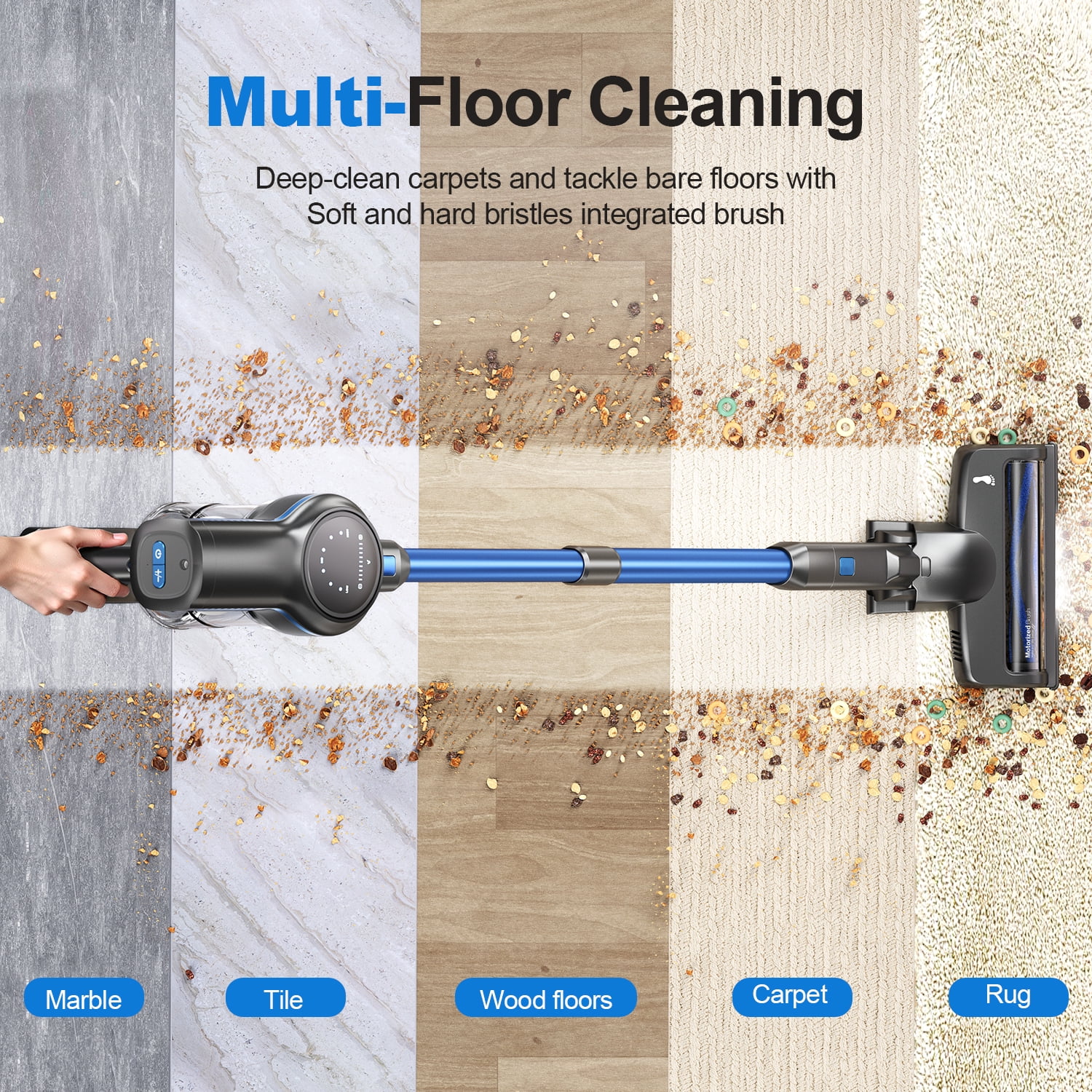 INSE 45kPa Cordless Vacuum Cleaner with Brushless Motor, 6 in 1 Stick Vacuum Lightweight for Hard Floor Carpet Pet Hair, S7P Blue