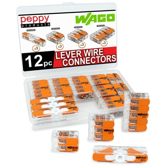WAGO 221 Tuercas de palanca 12 piezas Surtido de conectores de cable de empalme compactos con estuche | Incluye (3X) 221-2401 (3X) 221-412 (3X) 221-413 (3X) 221-415