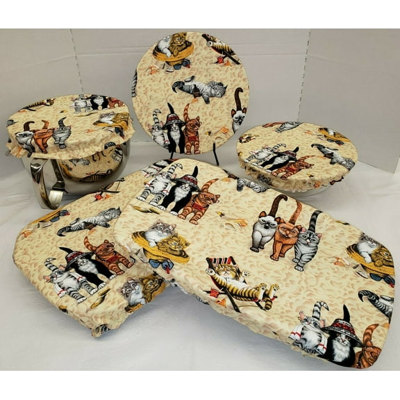 Beach Cats Reusable Fabric Bowl and Casserole Pan Covers by Penny's Needful Things (5 Cover Set)