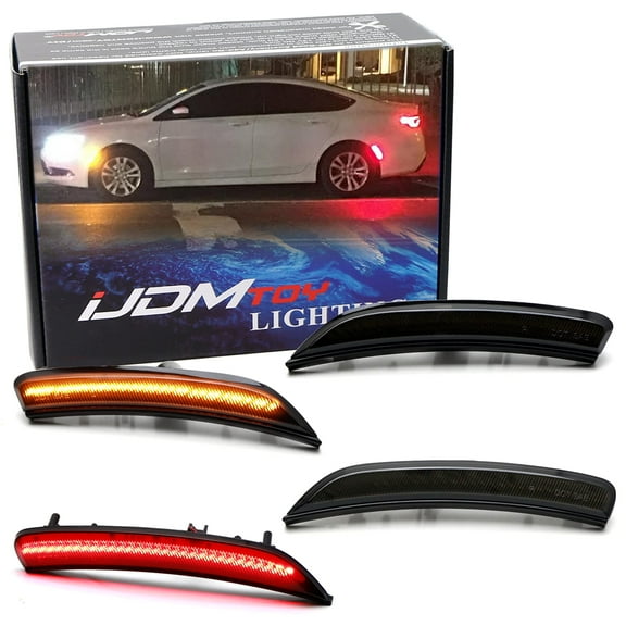 Smoked Lens Amber/Red Full LED Wheel Arch Side Marker Light Kit For 2015-2017 Chrysler 200, Powered by Total 180-SMD LED, Replace OEM Sidemarker Lamps
