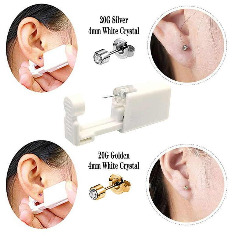 4 PCS Self Ear Piercing Gun Kit, Disposable Ear Piercing Gun Tool Set with  Stud Earrings and Clean for Salon Home Use (4MM) 
