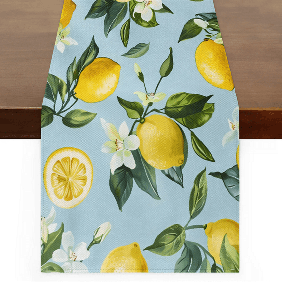 Qzaxky Table Runner Boho Table Runner Lemon Fruit Flower Bohemian Boho Outdoor Table Runner Decoration for Indoor Outdoor Home Dinner Party Wedding Decor 13 x 36 Inch