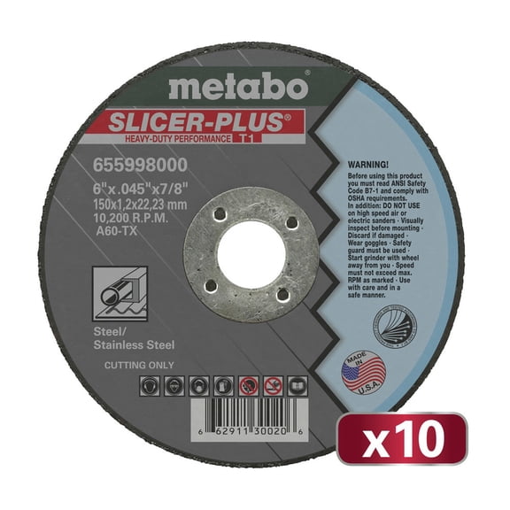 Metabo US655998010 10-Piece SLICER PLUS A60TX 6 in. x .045 in. x 7/8 in. Cutting Wheel Set
