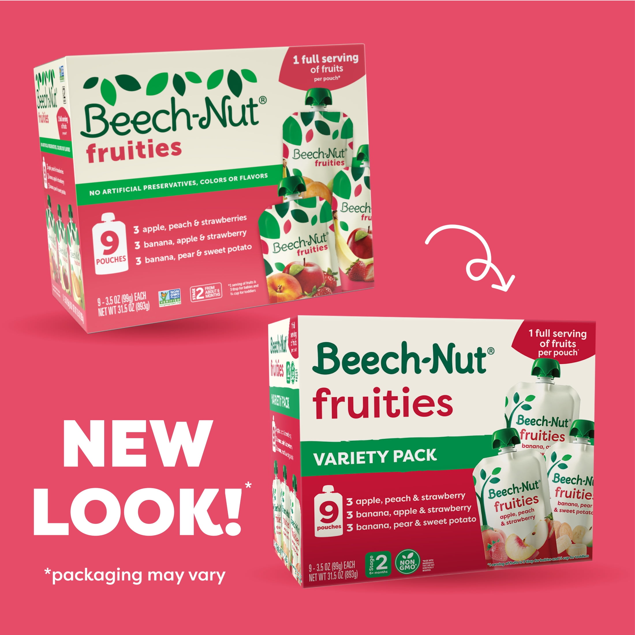 Beech-Nut Fruities Stage 2 Baby Food Variety Pack, 3.5 oz Pouch (9 Pack)