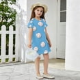 thumbnail image 6 of Baseball Pattern Girls' Casual Dresses Short Sleeve Cotton Dress for School Daily Wear 7-8Y, 6 of 8