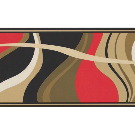 Block Wallpaper Border - Abstract Waves Red Beige Black Shades of Brown Wallpaper Border Modern Design, Roll 15' x 6