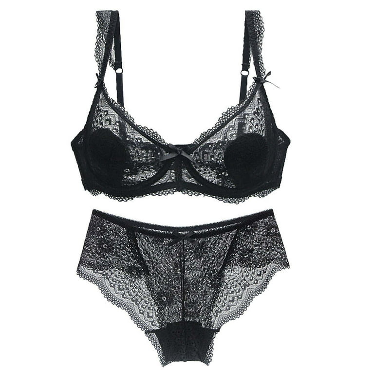 See Through Lingerie,black Lace Lingerie Set, Sheer Bra And Panty Thong S