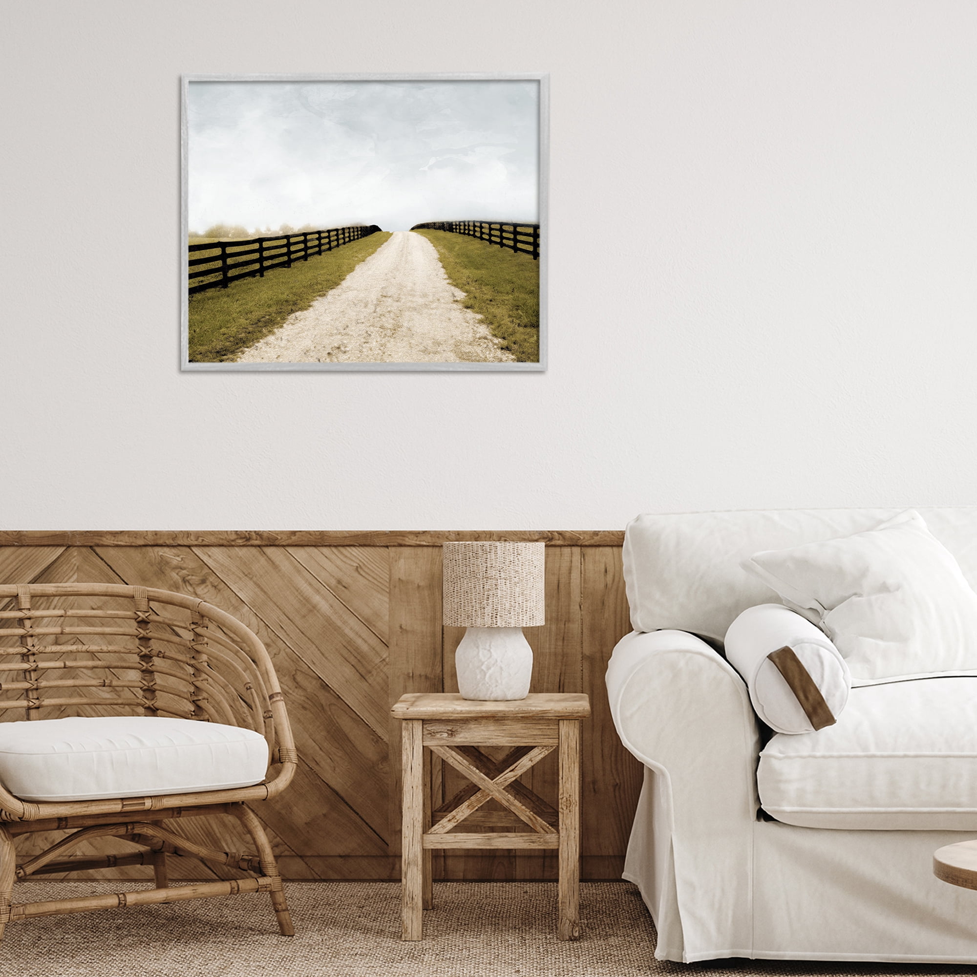 Stupell Industries Fenced Countryside Lane Gray Framed Giclee Art, design by Ynon Mabat