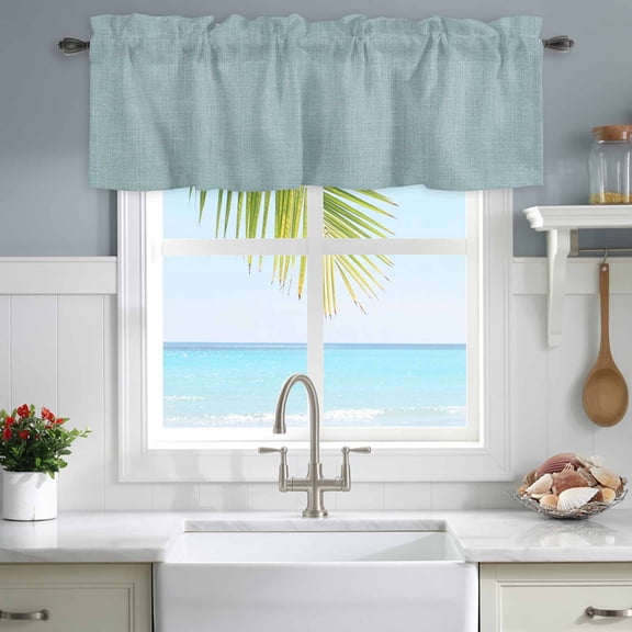 Valances for Windows Light Blue Vintage Linen Rod Pocket Short Curtain for Bathroom Living Room Bedroom Solid Color 1 Panel 54x18in