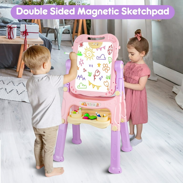 Mojitodon Easel for Kids,Rotatable Double Sided Adjustable Standing Art  Easel with Painting Accessories for Toddlers
