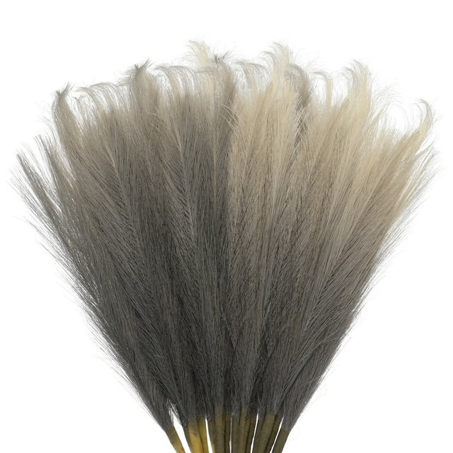 Unique Bargains 12Pcs Faux Pampas Grass 35.4' Tall 9 Branches Artificial Reed Fluffy Stems for Home Kitchen Vase Gray