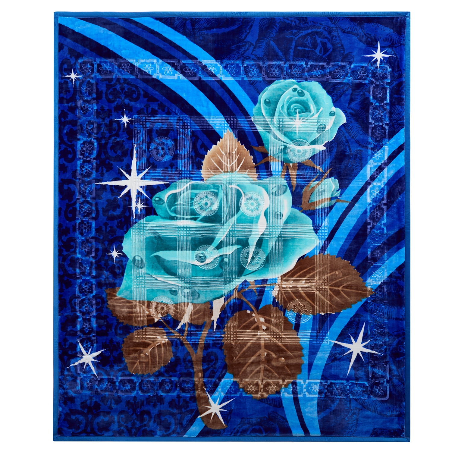 Lammaloe King Size Korean Mink Blanket for Winter, 12 lbs, 87" x 94", Heavy 2-Ply Warm Heavyweight Raschel Bed Blankets, Reversible Printed, Blue